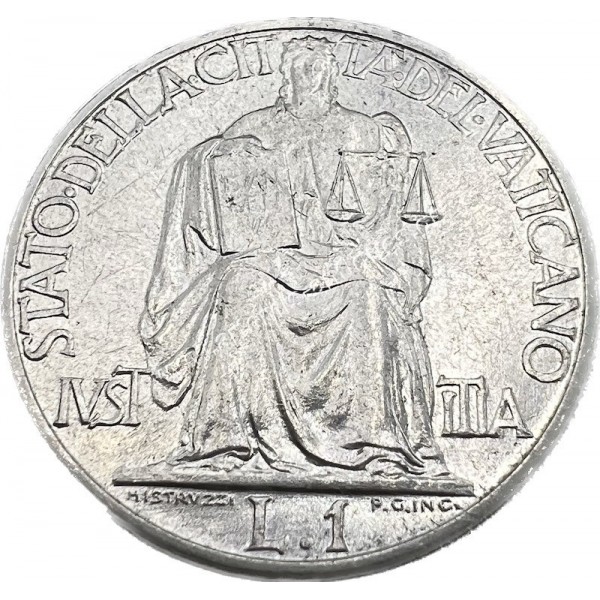 1 Lira 1949 Pius XII UNC Rare Vatican City
