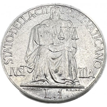 1 Lira 1949 Pius XII UNC Rare Vatican City