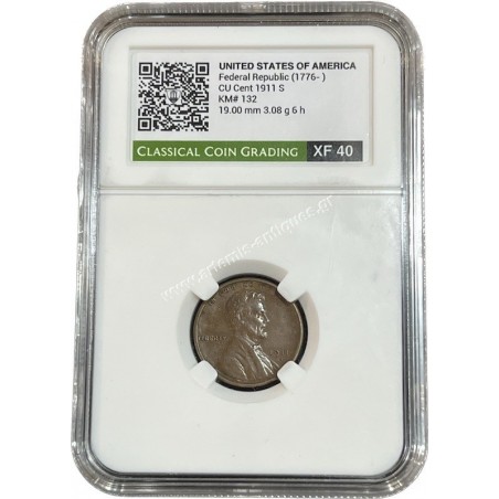 1 Cent 1911 S Lincoln Cent CCG XF 40