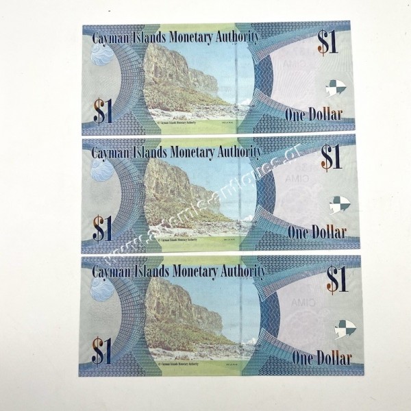 3 x 1 Dollar 2010 Elizabeth II P-38a UNC Consecutive Numbers Cayman Islands
