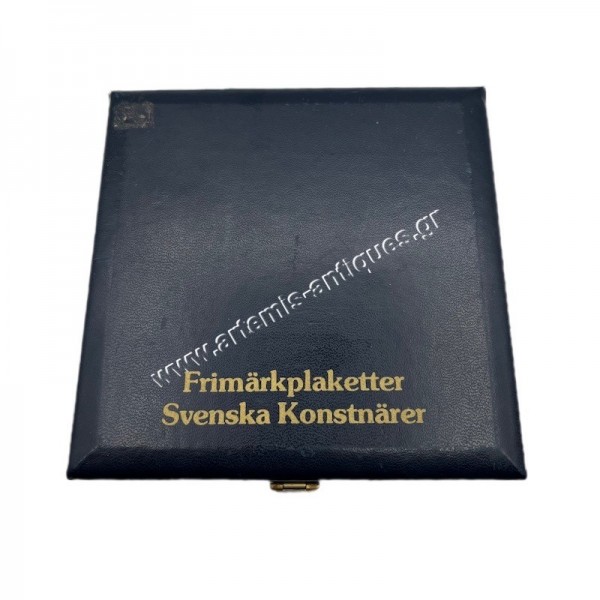 Stamp plaques 4 bronze Swedish artists in box