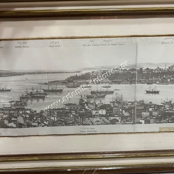 Λιθογραφία 19ου αιώνα βασισμένη στις φωτογραφίες Πανόραμα από τον Πύργο του Γαλατά Sebah & Joaillier 1878