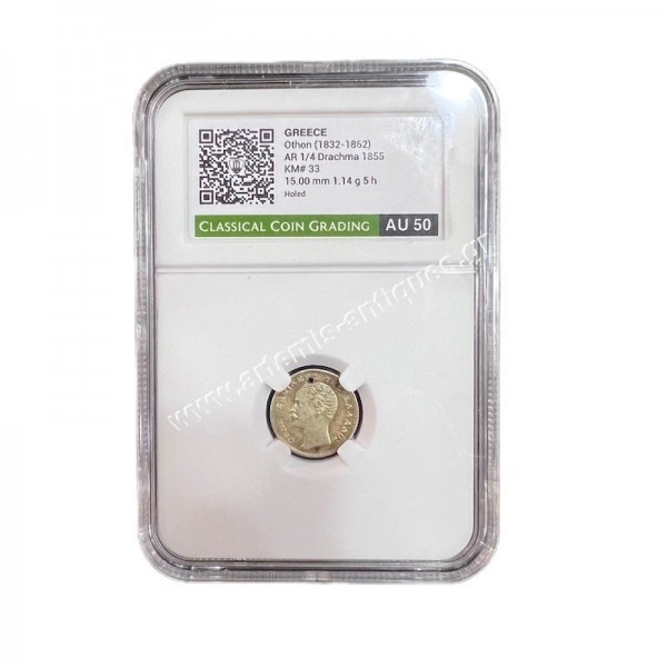 1/4 Drachma 1855 Othon CCG AU50 Holed