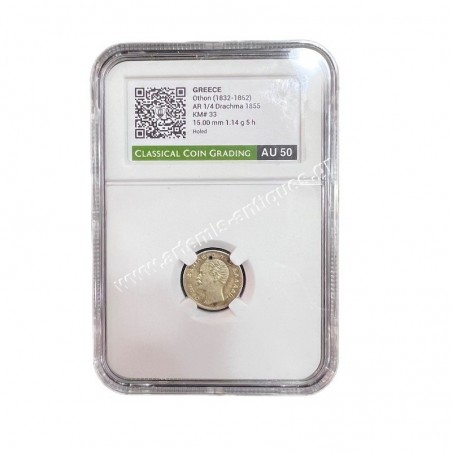 1/4 Drachma 1855 Othon CCG AU50 Holed
