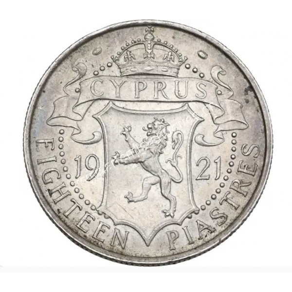 18 Piastres 1921 George V CCG AU55 Nick on Edge Cyprus