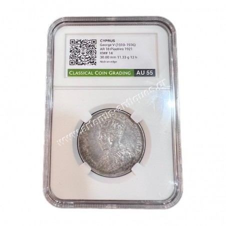 18 Piastres 1921 George V CCG AU55 Nick on Edge Cyprus