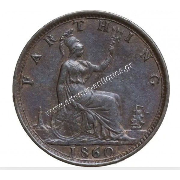 1 Farthing 1860 Victoria Μεγάλη Βρετανία CCG AU53 Brown Copper