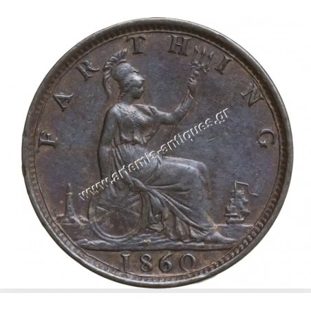 1 Farthing 1860 Victoria Μεγάλη Βρετανία CCG AU53 Brown Copper