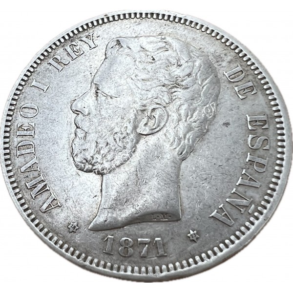 5 Pesetas 1871 (18 71) Amadeo I Ισπανία