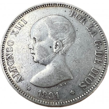 5 Pesetas 1891 Alfonso XIII Spain