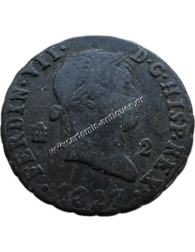 2 Maravedis 1827 Fernando VII Σεγκόβια Ισπανία