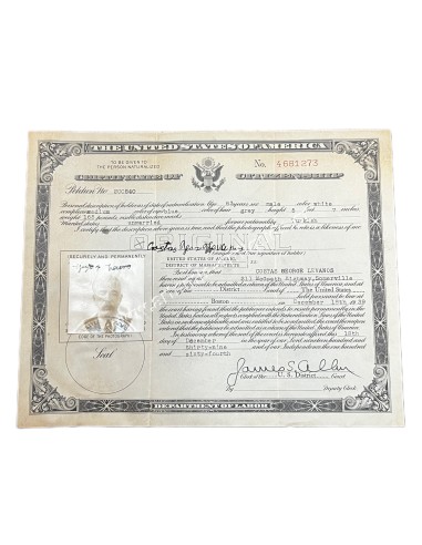 Certification of Citizenship 1939 U.S.A