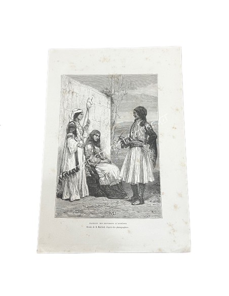 Paysans des Environs d' Athènes Engraving 19th Century