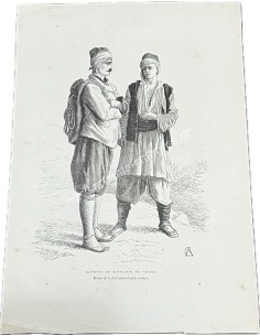 Mainotes et Habitants de Sparte , Dessin de A. de Curzon d'apres nature , Γκραβούρα 19ου Αιώνα
