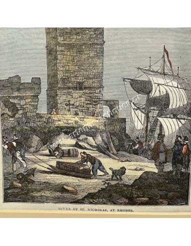 Tower of St. Nicholas at Rhodes Engraving 19th Century