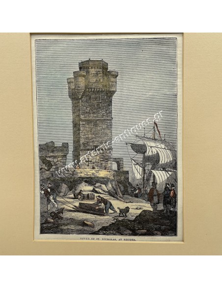 Tower of St. Nicholas at Rhodes Engraving 19th Century