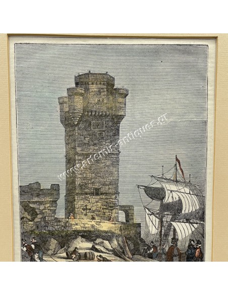Tower of St. Nicholas at Rhodes Engraving 19th Century