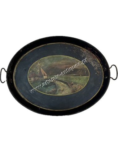 Hand-Painted Metallic Tray 19th century