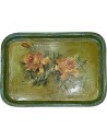 Hand-Painted Flowers on Metallic Tray Second Half of  19th century