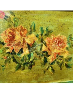 Hand-Painted Flowers on Metallic Tray Second Half of  19th century 2