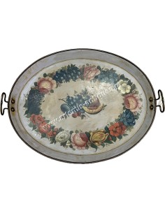 Ζωγραφισμένος Μεταλλικός Δίσκος με Άνθη και Φρούτα Δεύτερο Μισό 19ου αιώνα