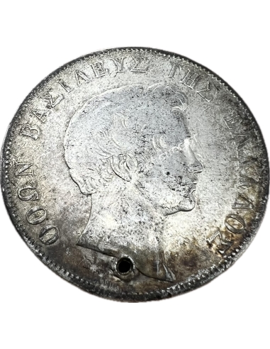 5 Drachmas 1833 Incomplete Branches at Left on Reverse with hole Othon