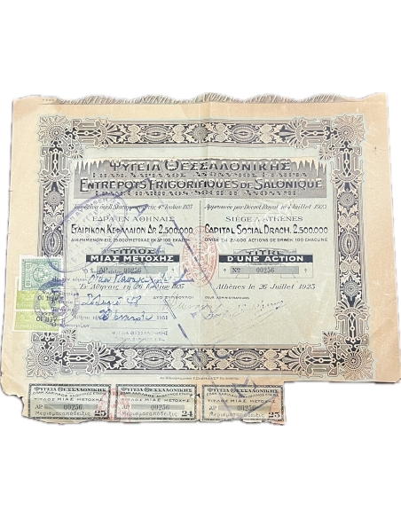Ψυγεία Θεσσαλονίκης Τίτλος Μιας Μετοχής 1923