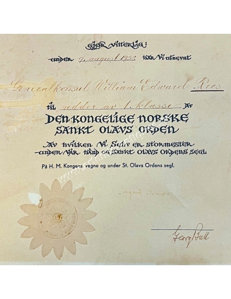 Ιππότης Α Τάξης του Τάγματος του Αγ. Όλαφ Απονομή 1953 Νορβηγία