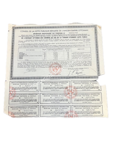Conseil de la Dette Publique Répartie de l'Ancien Empire Ottoman Chemins de Fer de la Turquie d'Europe (Lots Turcs) 1933