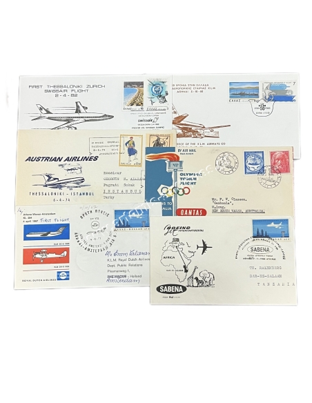 Quantas Πτήση Ολυμπιακής Δάδας 1956 ,Sabena, Austrian Airlines, Swissair 1η Πτήση,KLM 50 χρόνια, 6 Φάκελοι 1966-1982