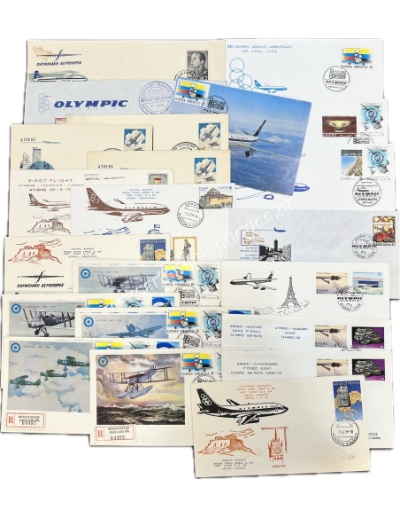 Olympic Airways 1st Flight 14 Envelopes, 7 Mailed Envelopes and 1 Postcard 1958-1982