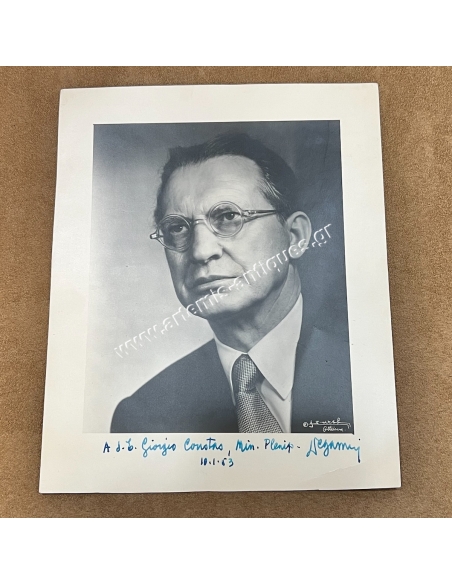 Alcide De Gasperi Signed Picture Dedicated to Georgios Coustas