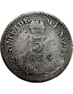 5 Kreuzer 1859 V Francis Joseph I Austrian Empire 2