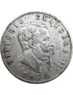 5 Lire 1870 M BN Vittorio Emanuelle II Italy