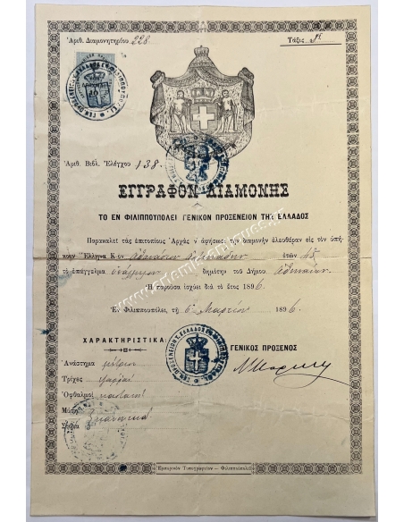 Έγγραφον Διαμονής, Φιλιππούπολη  (Plovdiv) 1896