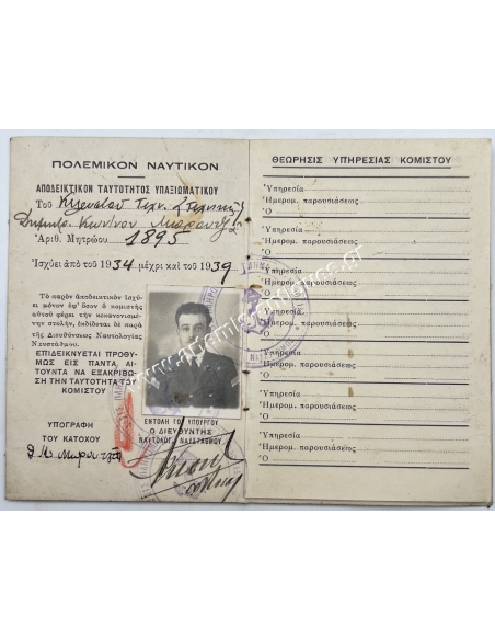 Hellenic Navy, Petty Officer's Identity Card 1934