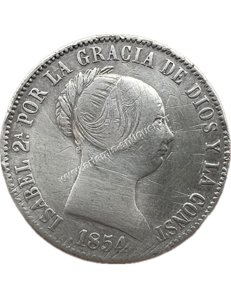 10 Reales 1854 Isabel II Spain