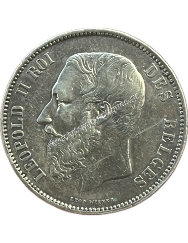 5 Francs 1868 XF+ Leopold II Belgium, Small Head
