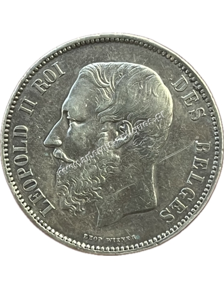 5 Francs 1868 XF+ Leopold II Belgium, Small Head