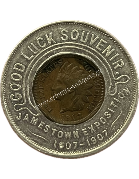Good Luck Souvenir Jamestown Exposition 1607-1907, Lucky Penny Pocket Piece, Encased Indian Head Cent Μάρκα