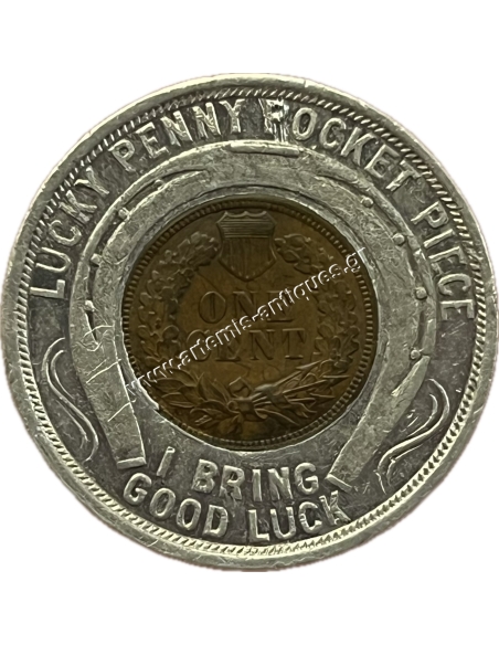 Good Luck Souvenir Jamestown Exposition 1607-1907, Lucky Penny Pocket Piece, Encased Indian Head Cent Token