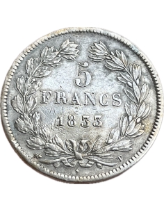 5 Francs 1833 T Rare, Louis Philippe I France 2