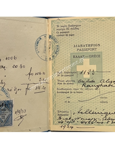Αριστείδης Ραγκαβής, Διαβατήριο και Ταυτότητα