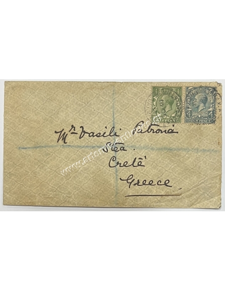 Mailed envelope from England to Crete, 1918