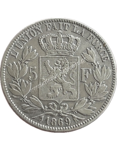 5 Francs 1869 Leopold II Βέλγιο 2