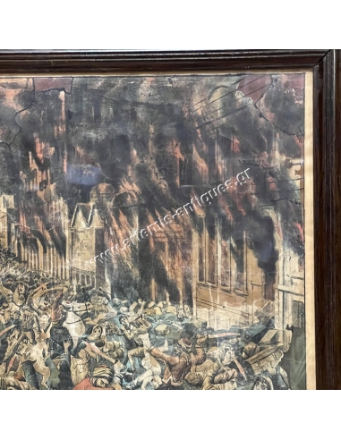 The Tragic Panorama of the Massacres and Arson of Smyrna August 1922, Chromolithograph by S. Christidis