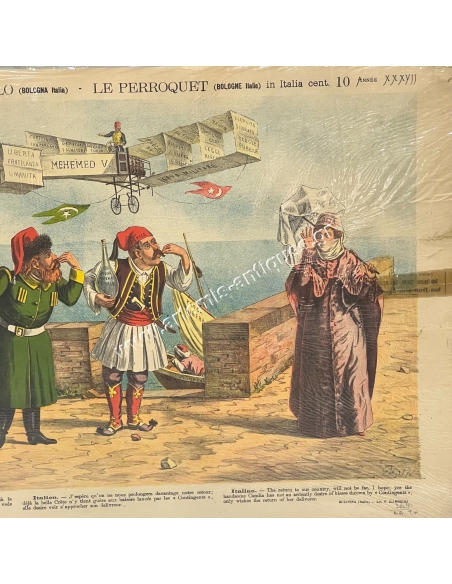 Le Perroquet 13 Ιουνίου 1909, Augusto Grossi Σατυρική Λιθογραφία, Κρήτη