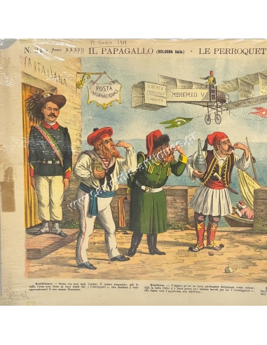 Le Perroquet 13 Ιουνίου 1909, Augusto Grossi Σατυρική Λιθογραφία, Κρήτη