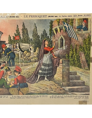 Le Perroquet 29 Αυγούστου 1909, Augusto Grossi Σατυρική Λιθογραφία, Κρήτη-Ελλάδα