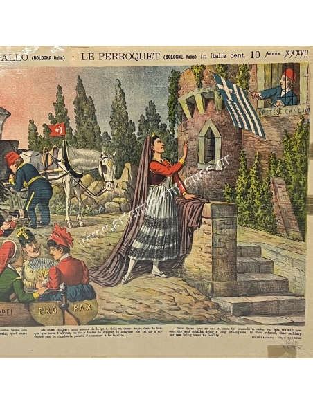Le Perroquet 29 Août 1909, Augusto Grossi Satirical Lithography, Greece-Crete